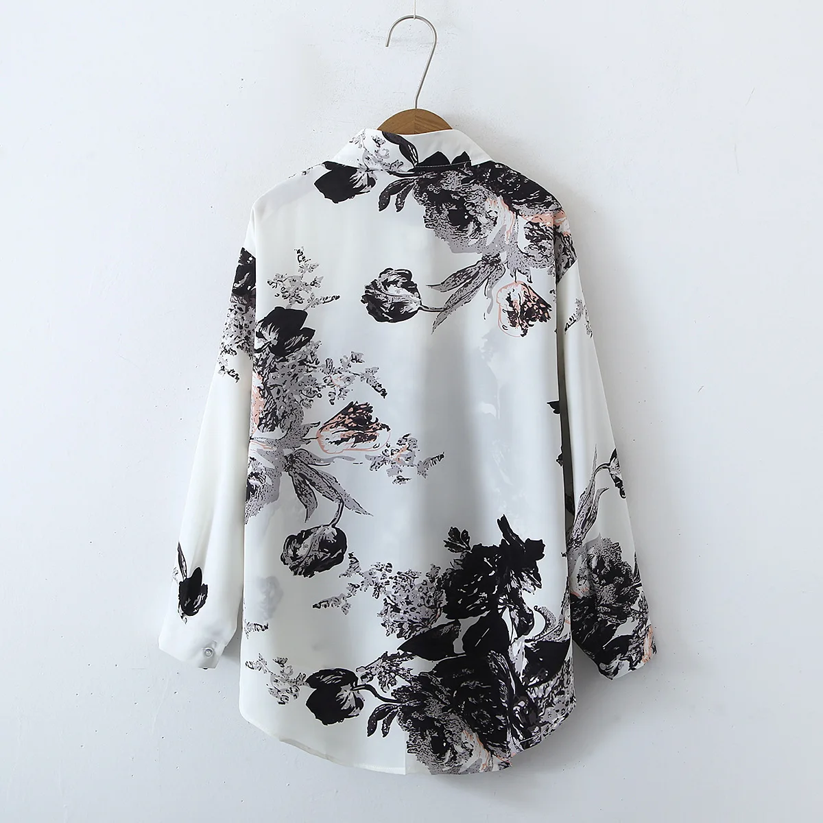 Ladies Tops Korean Retro Simple Tie Dye Printed Long Sleeve Satin Blouse Woman