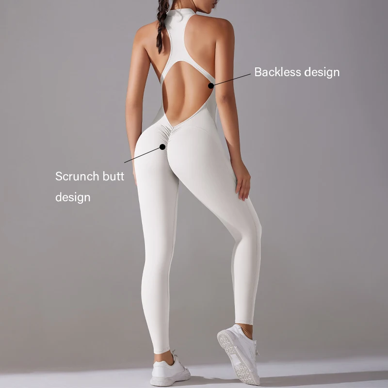 Xw-6661 Sleeveless Backless Scrunch Butt Bodysuit For Women  Yoga & Fitness Jumpsuit, Oem