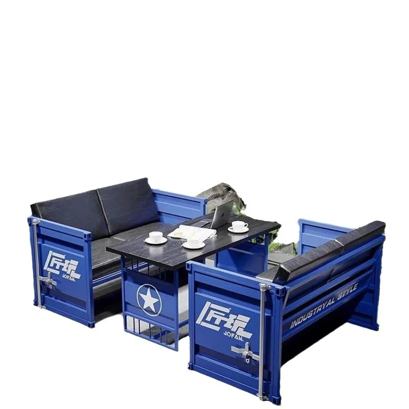 Industrial Style Table and Chair Combination Western Customized LOGO bar Shop Coffee Shop Iron Art Card Seat Sand
