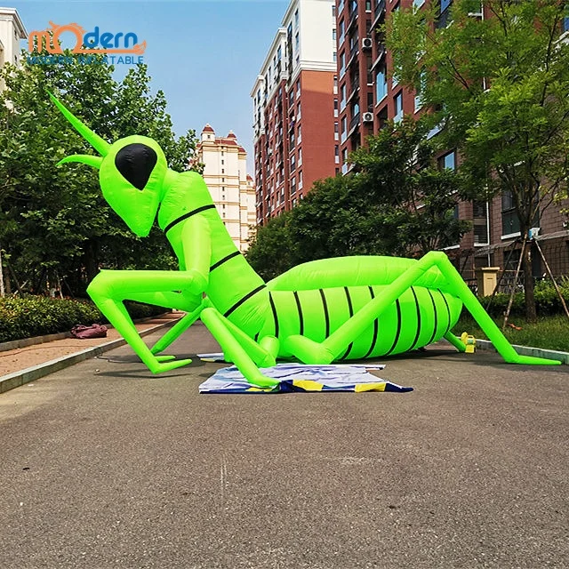 Event Nightclub Jungle Forest Theme Decorative Inflatable Grasshopper Cartoon Balloon 210D Oxford Cloth 16-color RGB LED Light