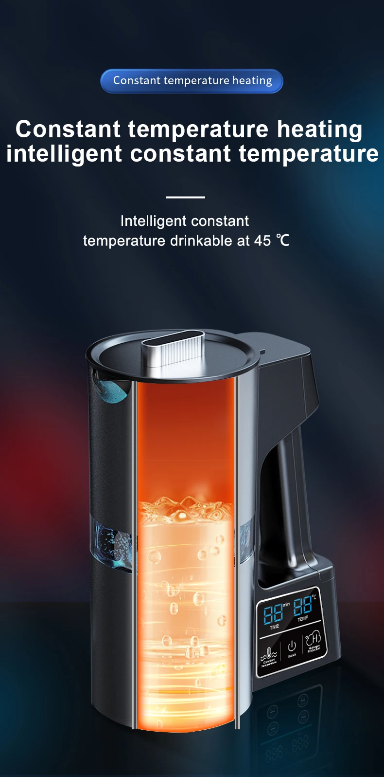 Electric Hydrogen Alkaline Water Pitcher with LED Display and Smart ...