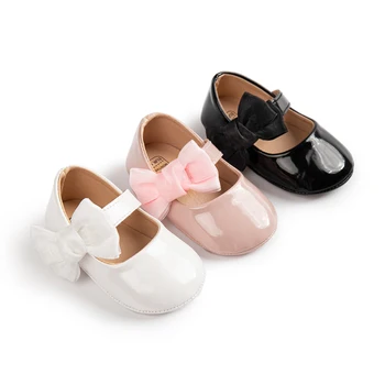 Low MOQ Customize Baby Girls Bowknot Dress Shoes Soft Sole Crib Prewalker Anti-Slip Jelly Sole Baby Shoes