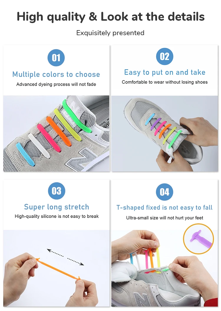 High Quality Shoelaces Fashion Design No Tie Shoelaces Silicone Elastic