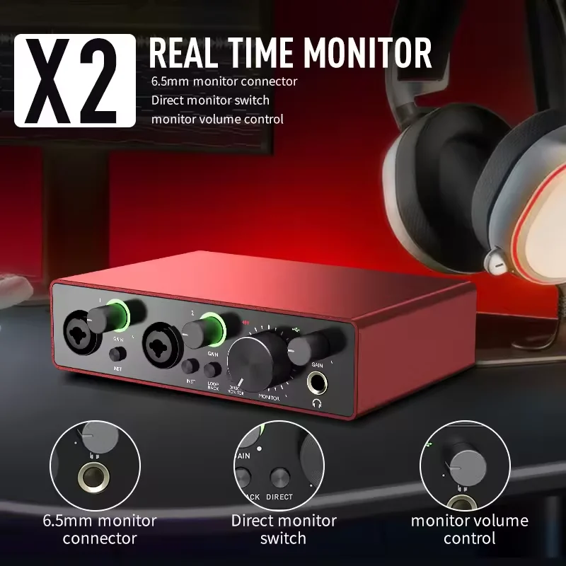 AMACEX X2 Professional Usb Audio Interface Studio Recording Singing Sound Card