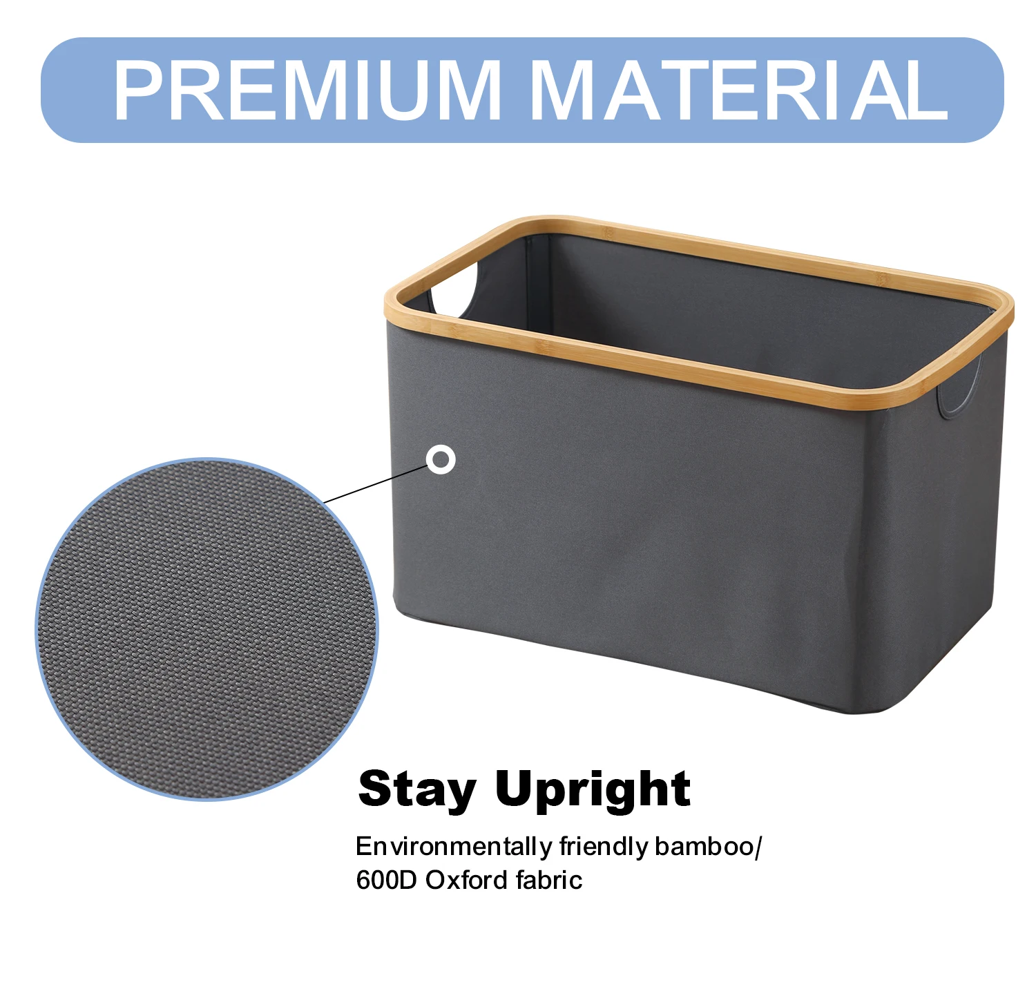 Fabric Storage Basket Foldable Bamboo Laundry Basket Clothes Organizer