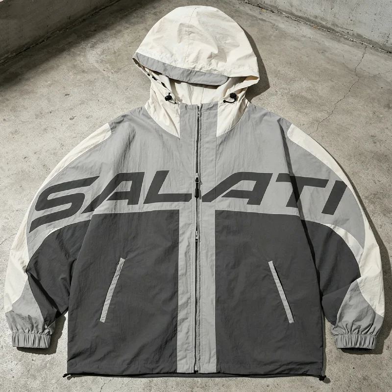 Custom Men's Outdoor Softshell Zip up Jacket Water Resistant Waterproof Windproof Hiking Ripstop Nylon Windbreaker Vintage