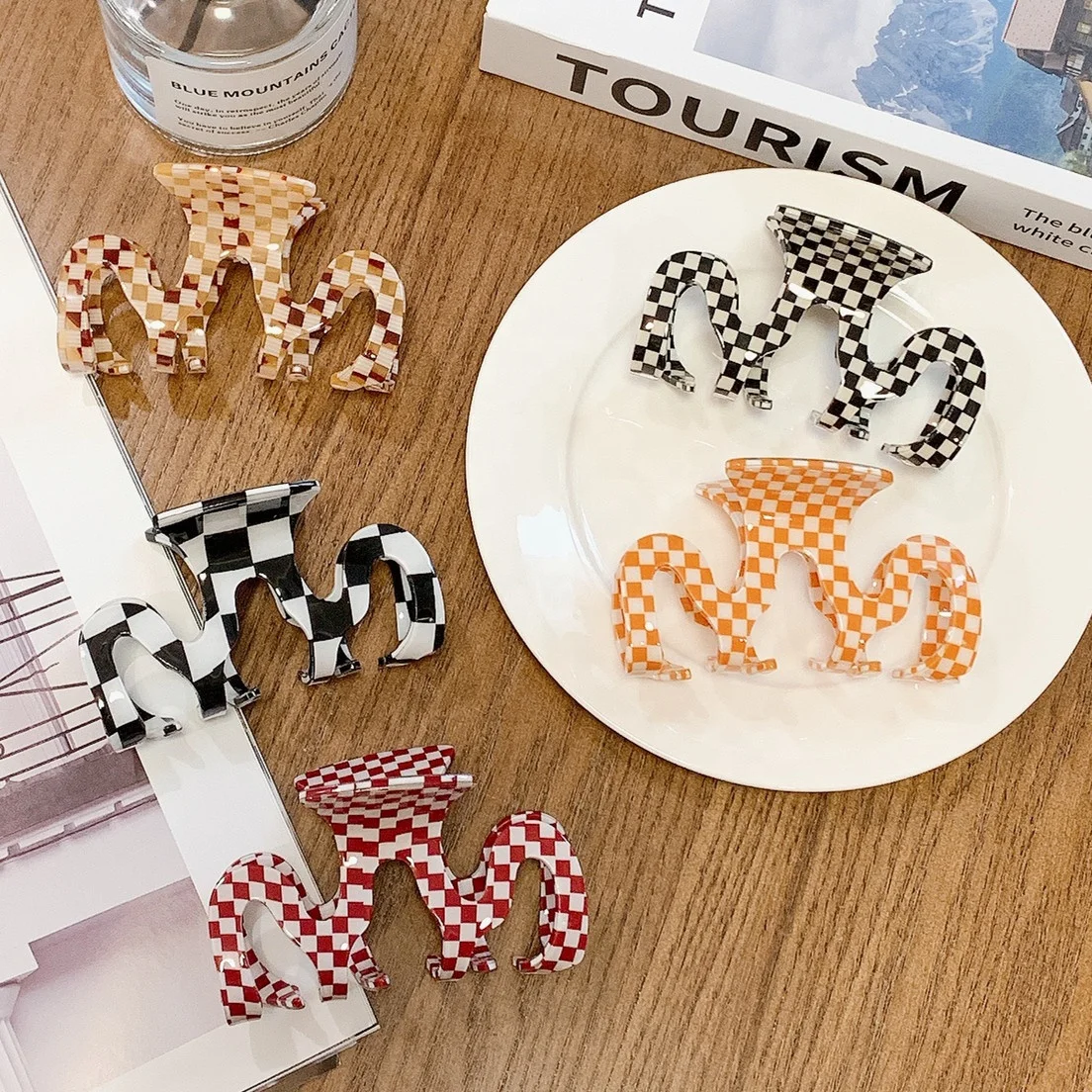 Large 9 cm 3.5 Inch Iridescent M Wavy Plaid Gingham Check  display picture 1