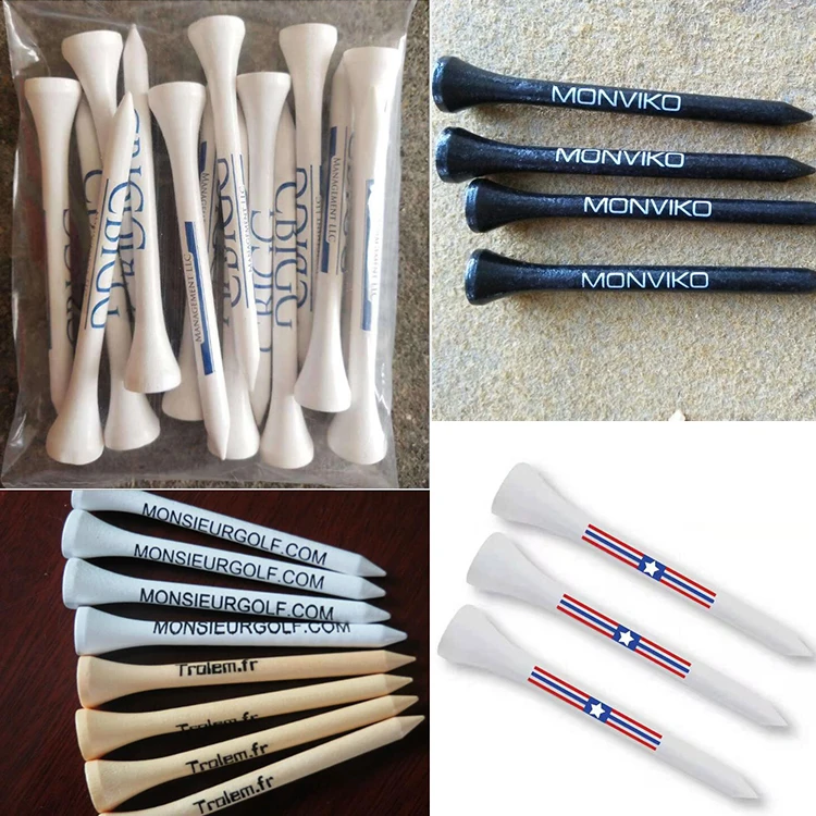 7cm White Wooden Golf Tees 2 Colors Custom logo Stripes Printing Wood Golf Tees supplier