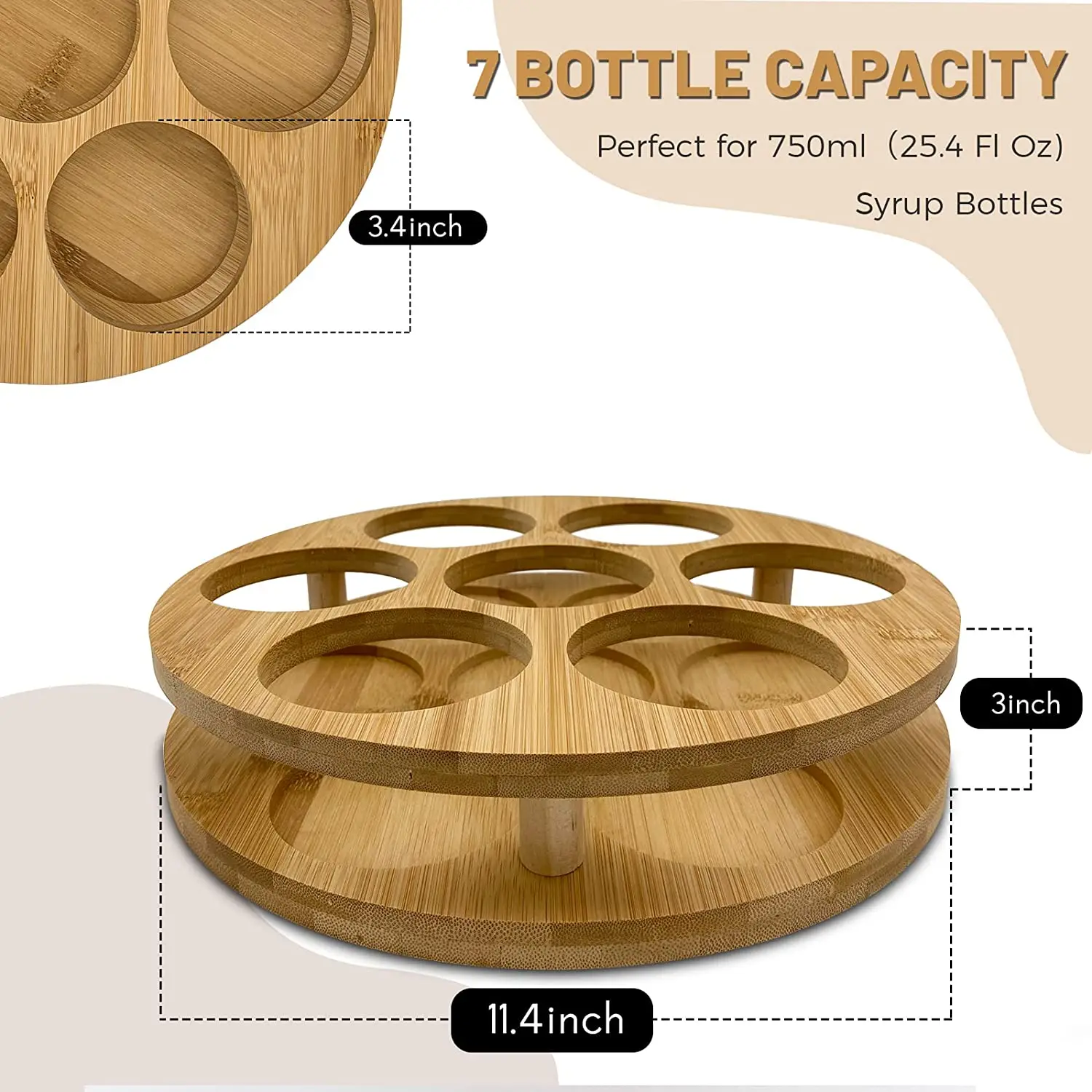 Bamboo Rotating Syrup Rack Countertop Bottles Rack Organizer Holder ...