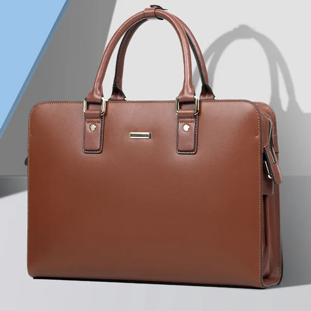 New Arrival Men's Genuine Leather Briefcase - Horizontal Large-Capacity Business Laptop Bag, Handheld Office Attache