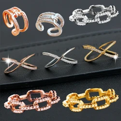 ADELANTE High Quality Fashion Diamond Hollow Lovers Alloy Jewelry Chain Ring for Women
