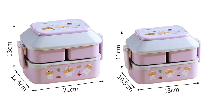 Двухслойный мультяшный милый Ланч-бокс большой емкости для студентов, офиса, работы, с микроволновыми отсеками с подогревом, Портативный Ланч-бокс