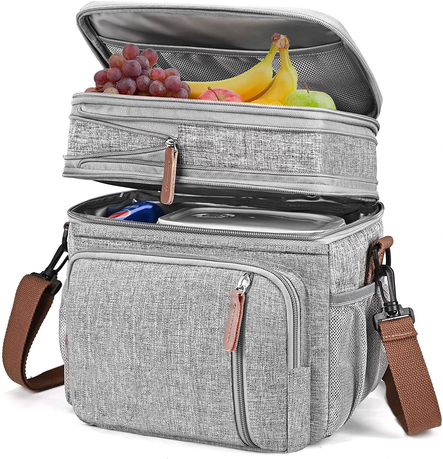Large Capacity Shoulder Thermal Double Deck Soft Insulated Ice Cooler Lunch Bag