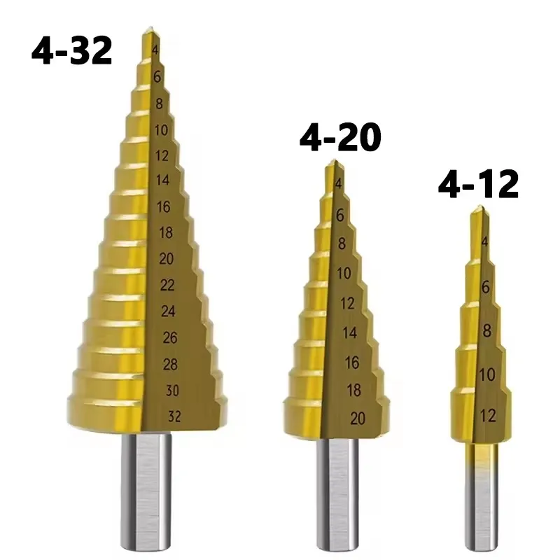 Bestgle Stufenbohrer-Set, 3-teilig – Titan-beschichtet, Sechskantschaft Für Holz, Kunststoff, Dünnes Metall