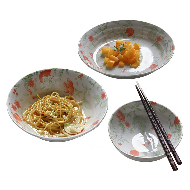 Жапон стиліндегі баспа керамикалық тамақ ыдыстары, терең табақтар, тәрелкелер мен тамақ ішу үшін ыдыстар жиыны, үйде, қонақ үйде, мерекеде, үйлену тойында, мейрамханада пайдалануға арналған