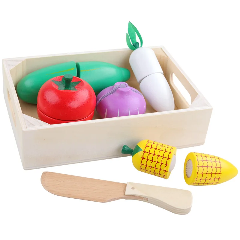 Wufiy Wooden Vegetable Fruit Cutting Set - Magnetic, Pretend Play Toy -  Wooden Vegetable Fruit Cutting Set - Magnetic