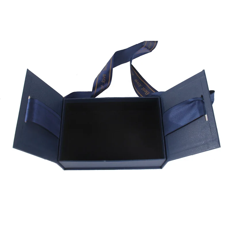 Custom Royal Blue Jewelry Packaging Boxes With Pouch Small Ribbon