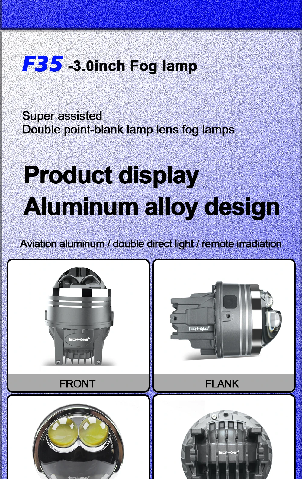 TECH-KING Custom 3.0 Inch Dual Beam Led Fog Lamp 12v 45w 70W 6000K Waterproof Universal Car Laser Fog Light 6000k Color Lens