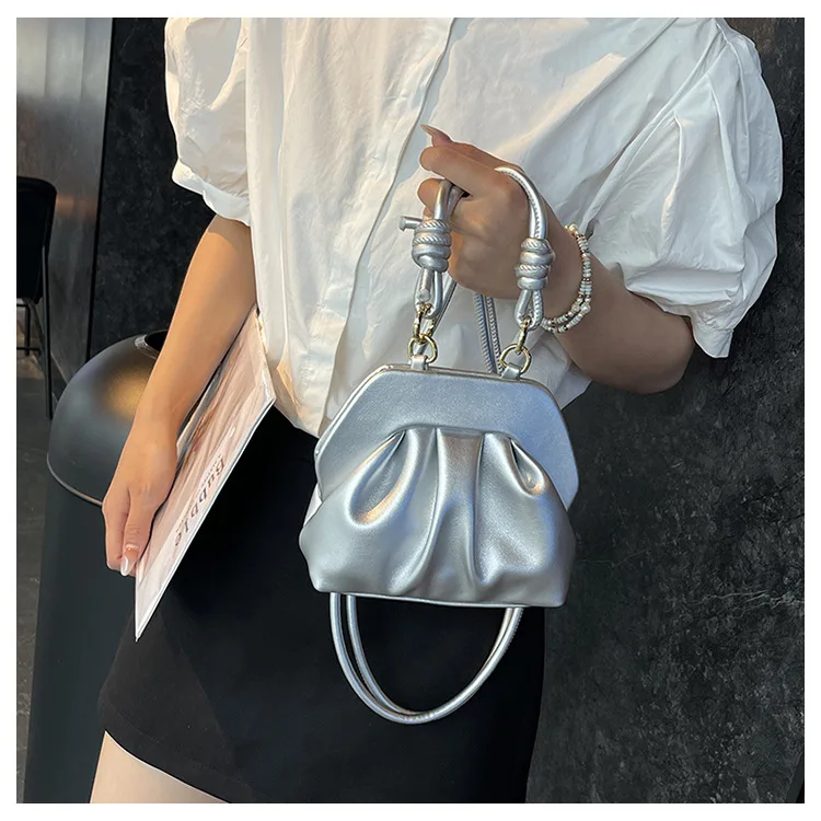 Mode couleur unie doux en cuir Pu plissé perle épaule Hobo sac