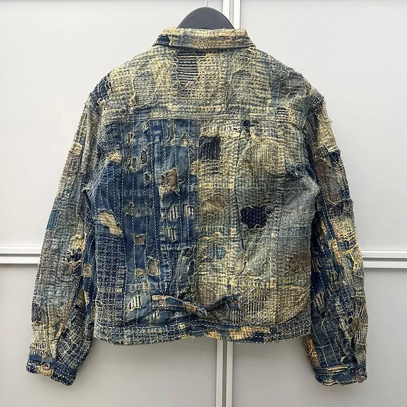 Salati Custom Vintage Do Old Personalized Oversized Destruct Wind Button Cardigan Denim Jean Jacket for Men gallery 2