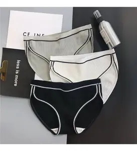 Minimalism Simple Striped Daily Underwear Low Waist Cotton Crotch Briefs Striped Solid Underpants Comfortable  Intimate Lingerie