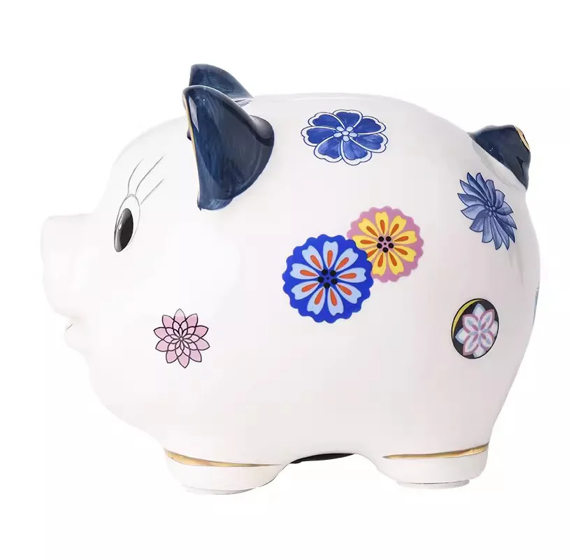 マッケンジーチャイルズ　ピッグ　ぶた　貯金箱　セラミック　ハンドペイント　陶器製 カラフルな陶器のブタ貯金箱 - 手作りの可愛い貯金箱 S/M/Lサイズ
