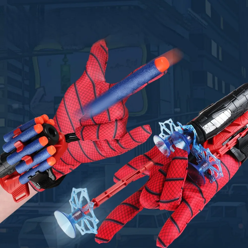 Spider Launcher Soft Elastic Sucker Spinning Jet Sticky Wall Soft Bullet Gun Children Hero Wrist Toy