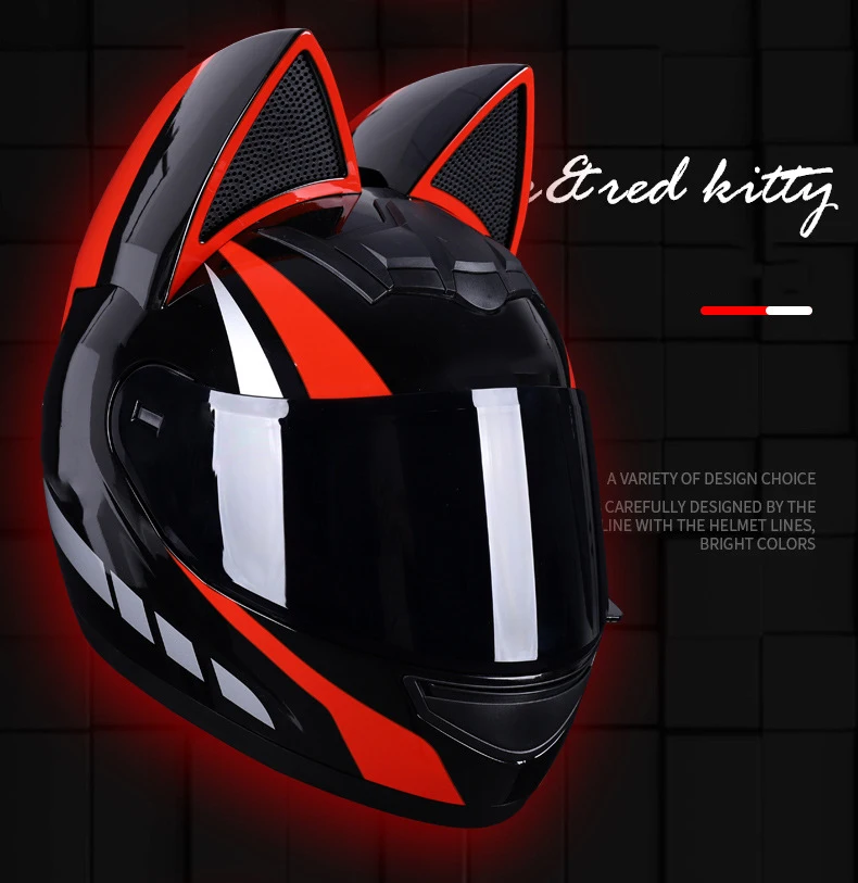 Wejump Motorcycle Full Face Helmet Helmet Personality Cat Ears Angled ...