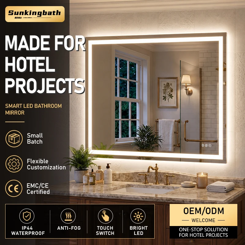 Wholesale Project Hotel LED Vanity Mirror Front & Backlit Touch Smart Mirror Dimmable Anti-Fog Bathroom Mirror with Led Light