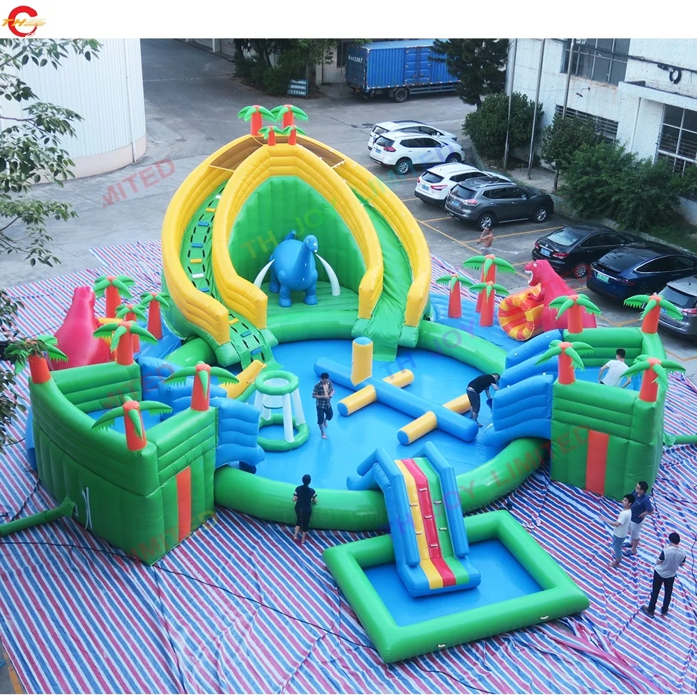 Outdoor Giant Inflatable Water Playground Dinosaur Bouncer Slide