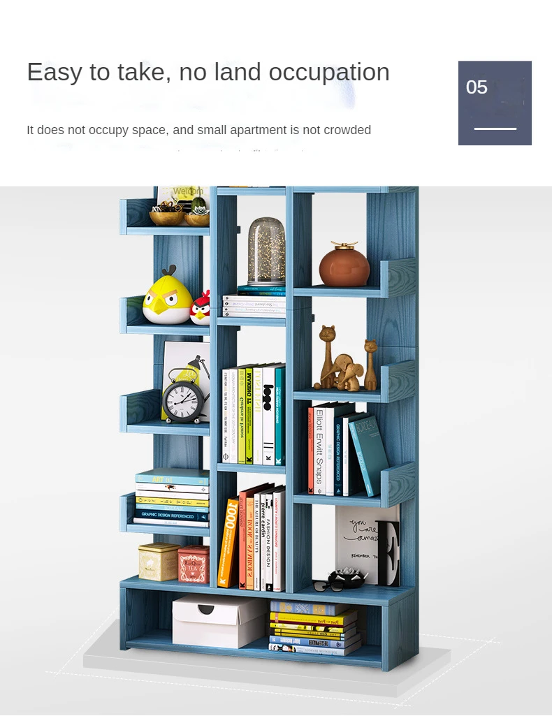 Modern Creative Bookshelf Wooden Bookcase Library Magazine Storage Rack