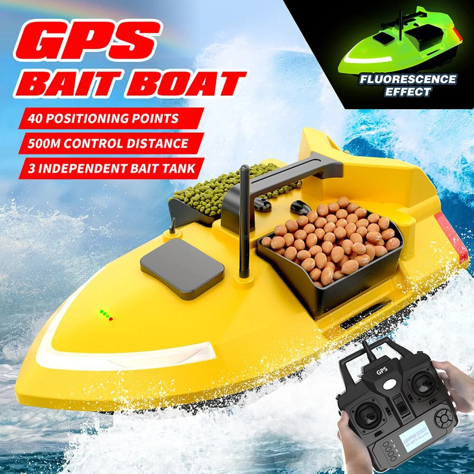 Flytec V020 Bait Boat GPS Fishing Bait Boat 500M With 3 Bait Tanks Fish Finder 2KG Loading Automatic Cruise/Return Fishing Boat