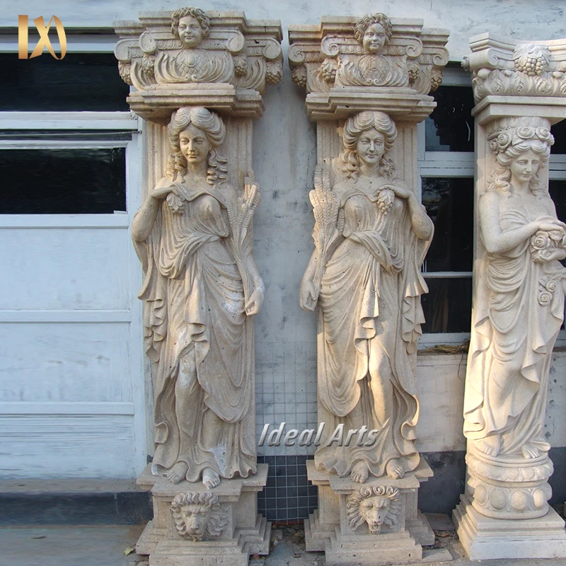 Ideal Arts Marble Column Stand with Man Statue Stone Pillar Sculpture