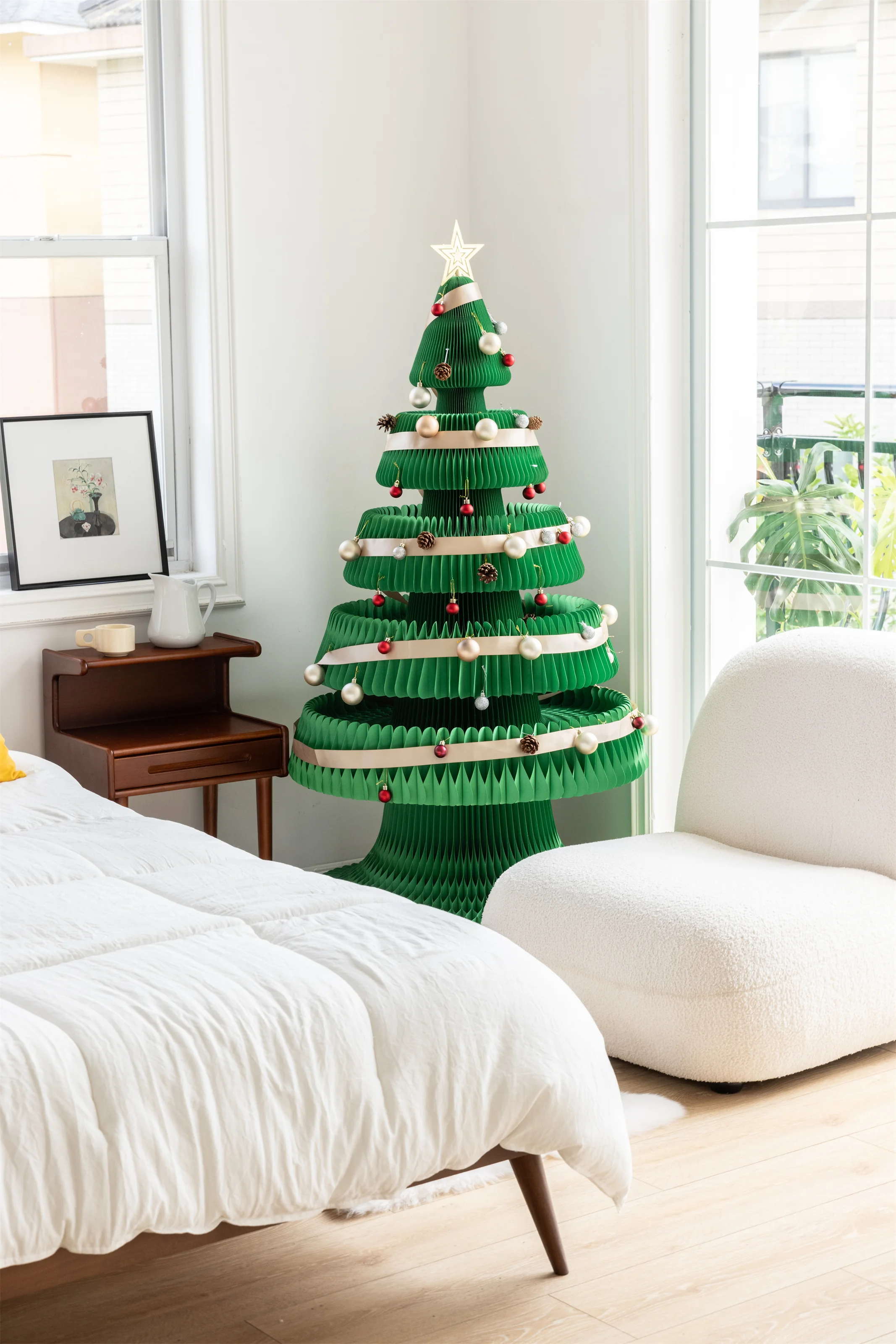 Foldable Christmas Tree Make of Kraft Paper 39 Inch Height Paper Xmas Tree With LED Light for Home and Commercial Used
