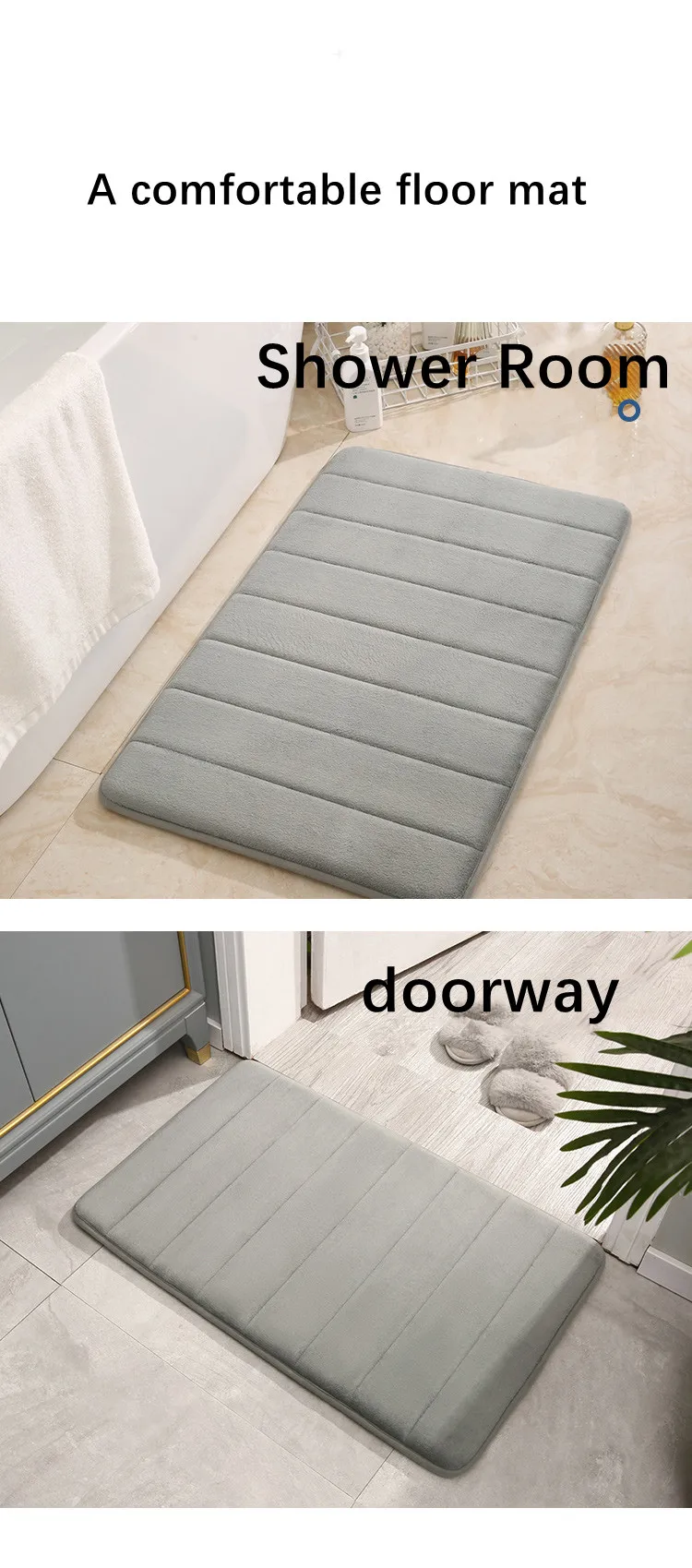 40*60cm Coral Velvet Environmental Protection Non Slip PVC Bottom Bathroom Mat Luxury Memory Foam Shower Anti Fatigue Bath Mat manufacture