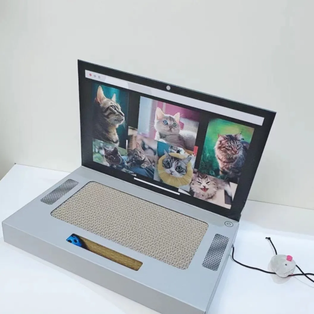 Laptop Cat Scratching Board Corrugated Paper Cat Scratcher Foldable Computer Shape Funny Cat Toy