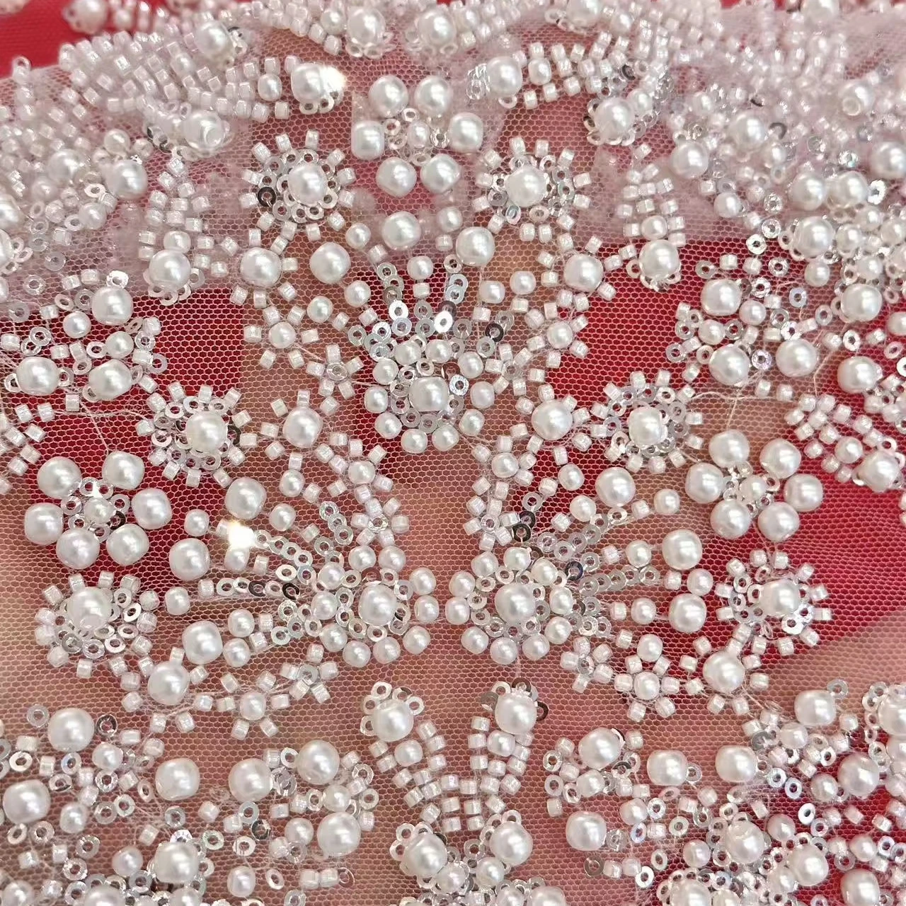 Fashion Floral Tulle Lace Fabric With Sequins For Evening Dresses