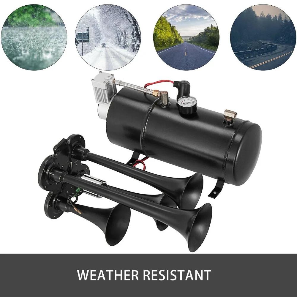 OEM Use 4-Trumpet Train Air Horn Kit 150PSI Air System W/12V Air Compressor