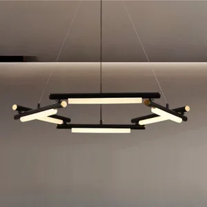 JACKSUN Nordic Modern Simple Long Iron Chandelier Multi-Head Round Design for Hotel Villa Model Room for Bedroom Dining Room