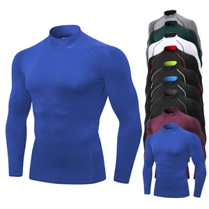Men's High-neck Fitness Long-sleeve Sports Running T-shirt Autumn Winter Elastic Close-fitting Breathable Stand-coll Sweatshirt