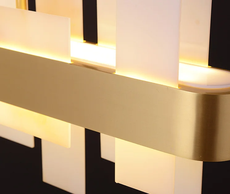 Minimalistic Nordic Style Copper Chandelier Simple Design Spanish Marble Pendant Light Rectangle Long for Decorative Lighting