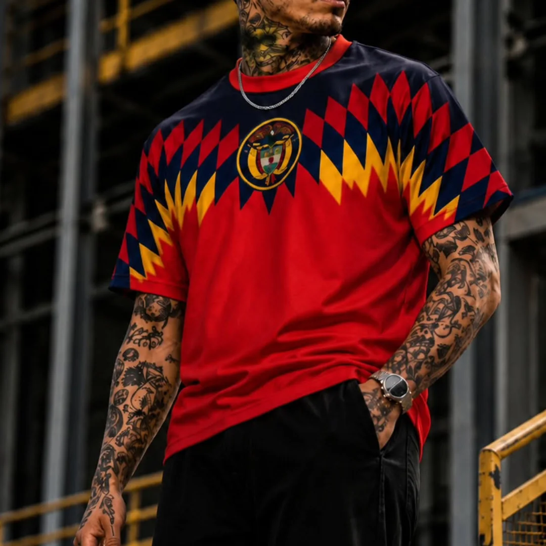 Nadstandardní dýchavý vintage fotbalový dres se zkrácenými rukávy pro léto, každodenní volné sportovní tričko z 100 % bavlny s nalepenými odznaky