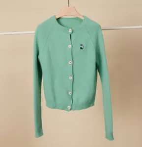 New GGFRIDAY Sweaters Round Neck Long Sleeved Embroidered Knitted Cardigan Top