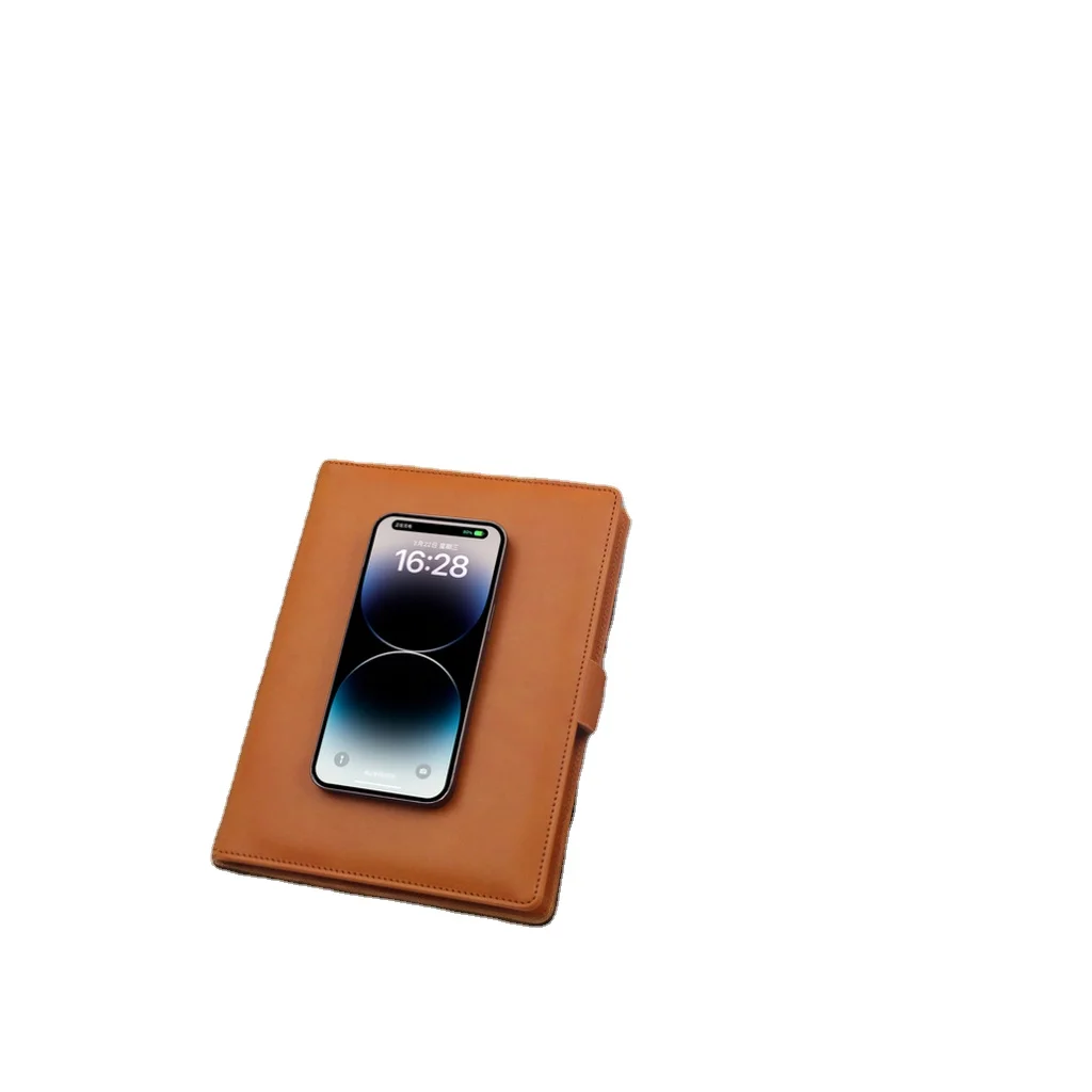 Luxury Gift Set Custom Led Logo 8000mah Powerbank A5 Business Leather Notebook Magnetic Wireless Charger Power Bank