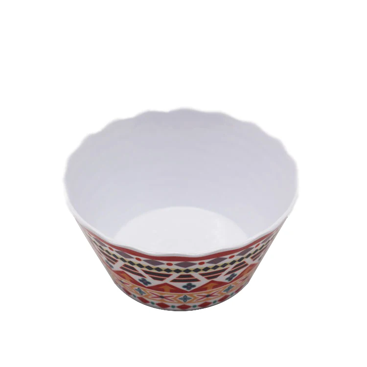 Оптовая продажа этнический стиль меламиновая кружевная волнистая Асимметричная пластиковая цветная десертная Салатница с геометрическим узором