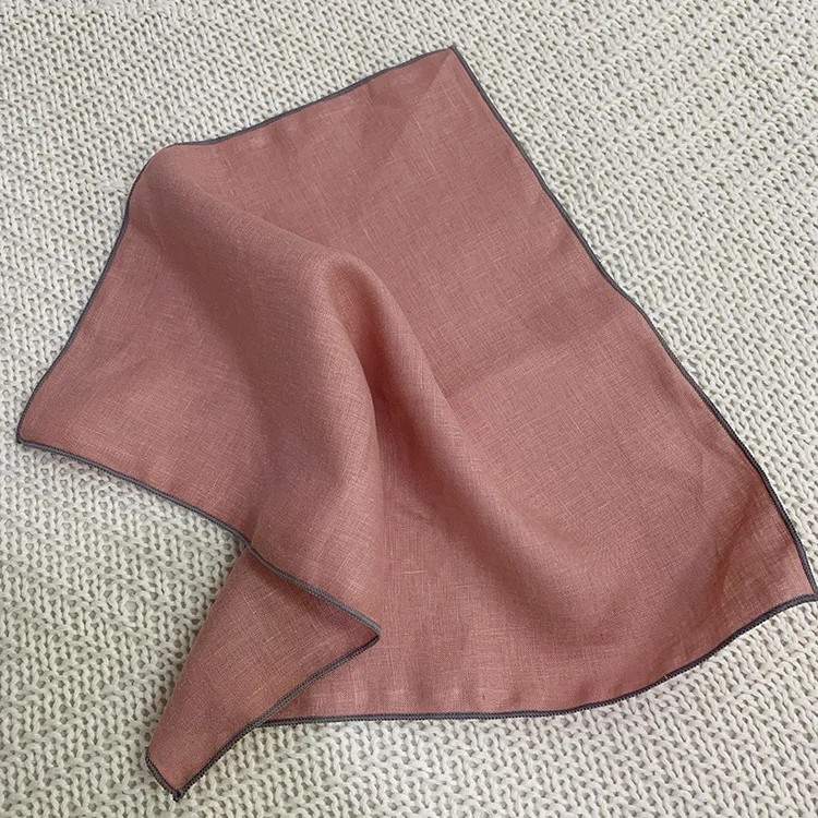 Wholesale Pure Linen Hemstitch Napkins Washed Yellow Linen Cocktail