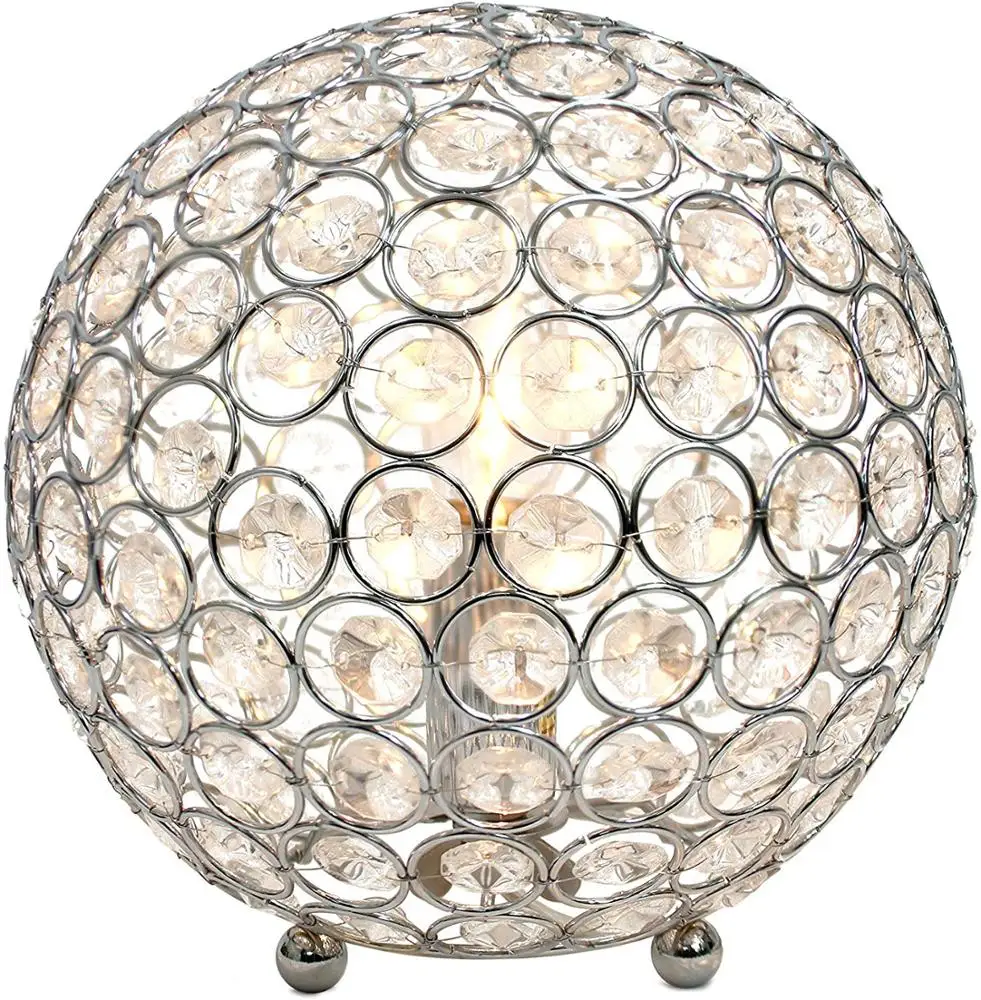Modern Table Lamps Set of 2 Stacked Crystal Ball Silver White Drum Shade for Living Room Family Bedroom Bedside