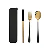 Oro+negro- Cuchara/tenedor/palillos/estuche
