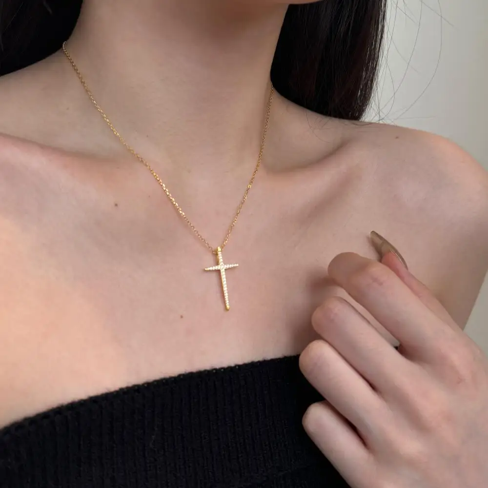 KAKODIY small zircon women's necklace jewelry 925 sterling silver 18K gold plated religious cross pendant necklace detail 4