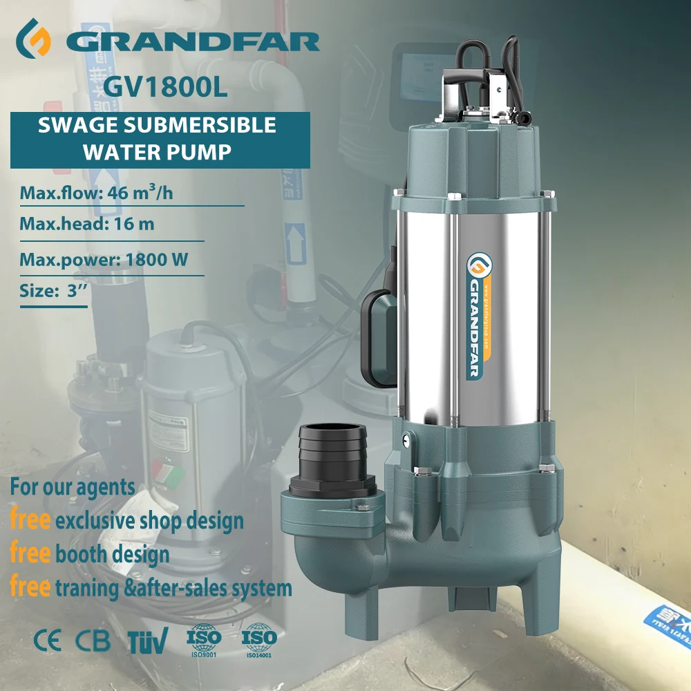 Grandfar 220V 1.8KW 2.5HP Visok pritisak otporan na koroziju Električni potopljivi kanalizacijski i čisti vodeni pumpa Bakreni žični motor